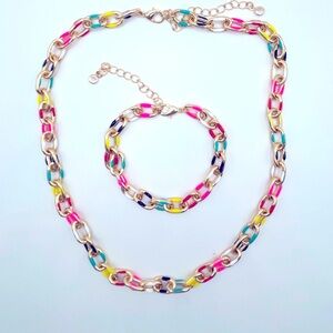NWT Anna & Ava Multi-Color and Gold Link Chain Necklace and matching bracelet